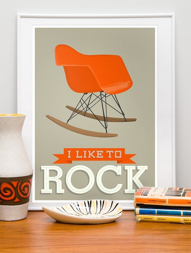 Eames poster Mid Century Art Print   Nursery art  print  I Like to Rock modern   A3 Vanilla