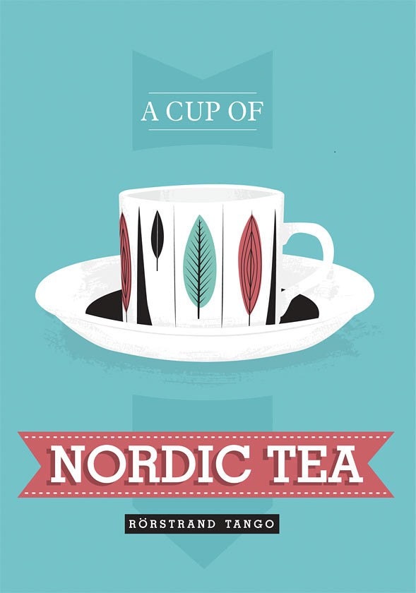 Mid Century poster print Kitchen print  Tea poster - Nordic Tea - retro rorstrand scandinavian art blue A3