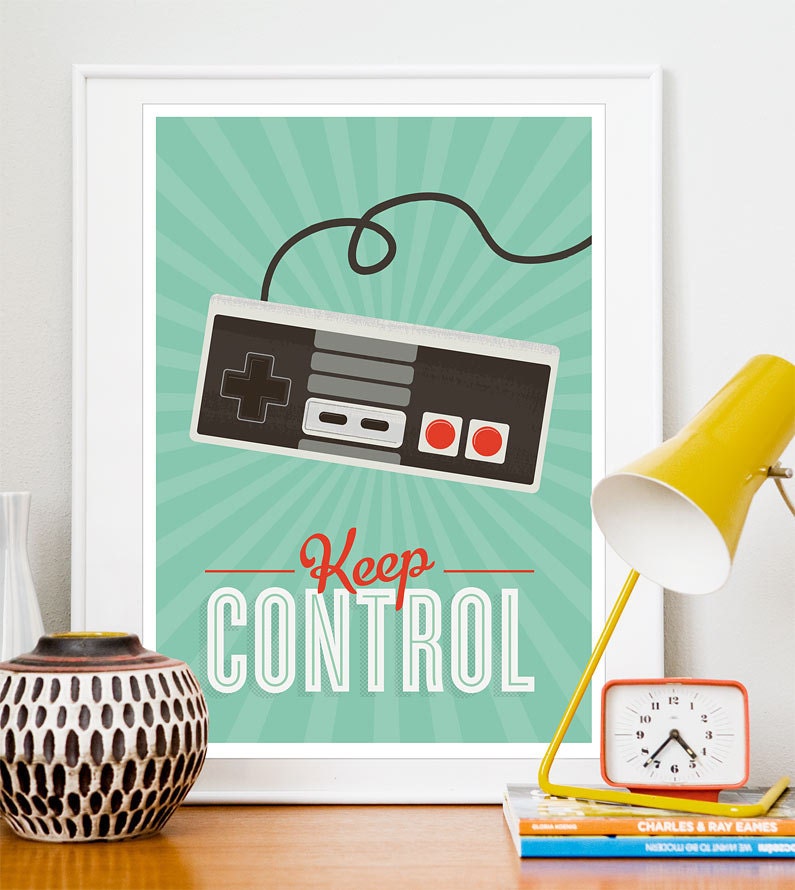 Retro poster Videogame Art print positive quote Print Hipster poster Kids playroom art Modern art Nursery decor Keep Control A3