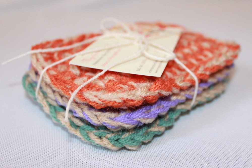 Tawashi -  Eco Friendly Sponge - Crochet Sponge - Crochet Tawashi -  Set of 3 you choose the color