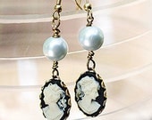 Black and white cameo earrings