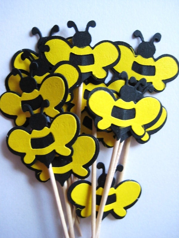 12 Bumble Bees Party Picks - Cupcake Toppers - Toothpicks - Food Picks - FP280