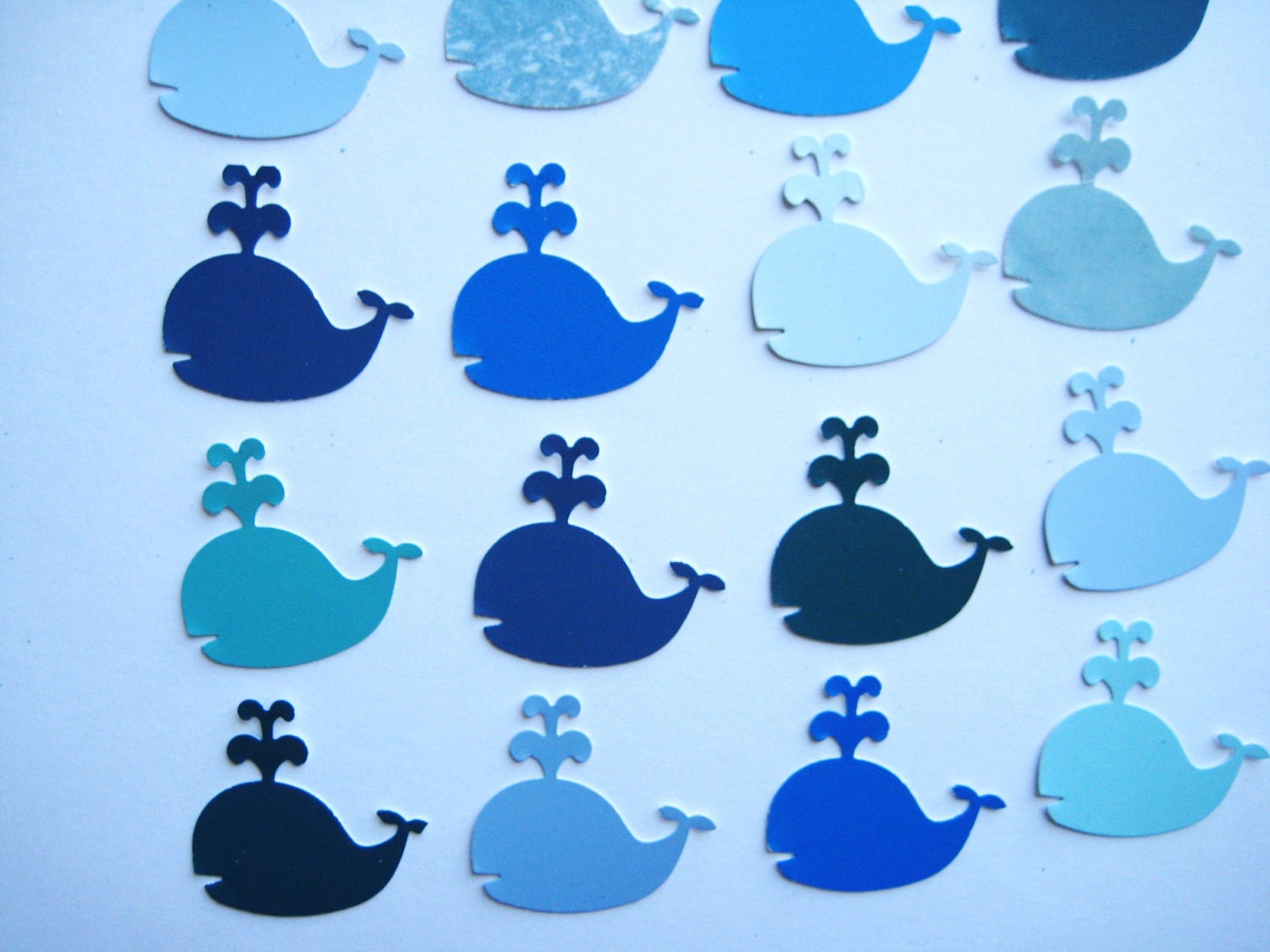 100 Blue Green Recycled Paint Chip Whale embellishments noE564