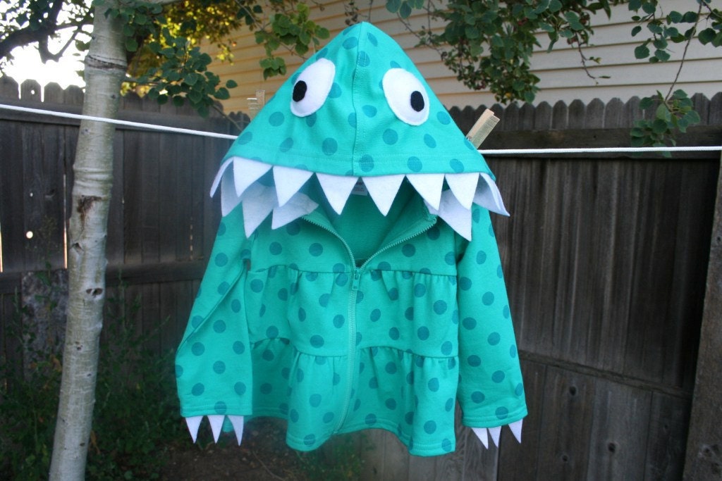Teal Polka Dot Monster Hoodie - Size 5T