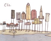 Cleveland skyline, standing around. (8x10)