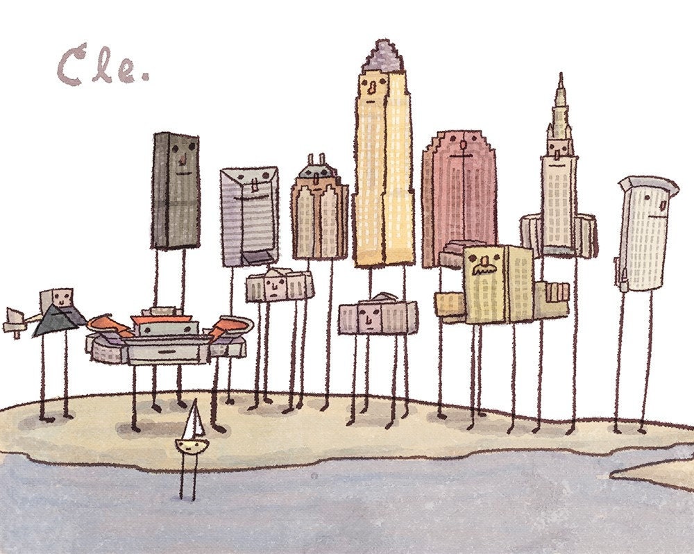 Cleveland skyline, standing around. (8x10)
