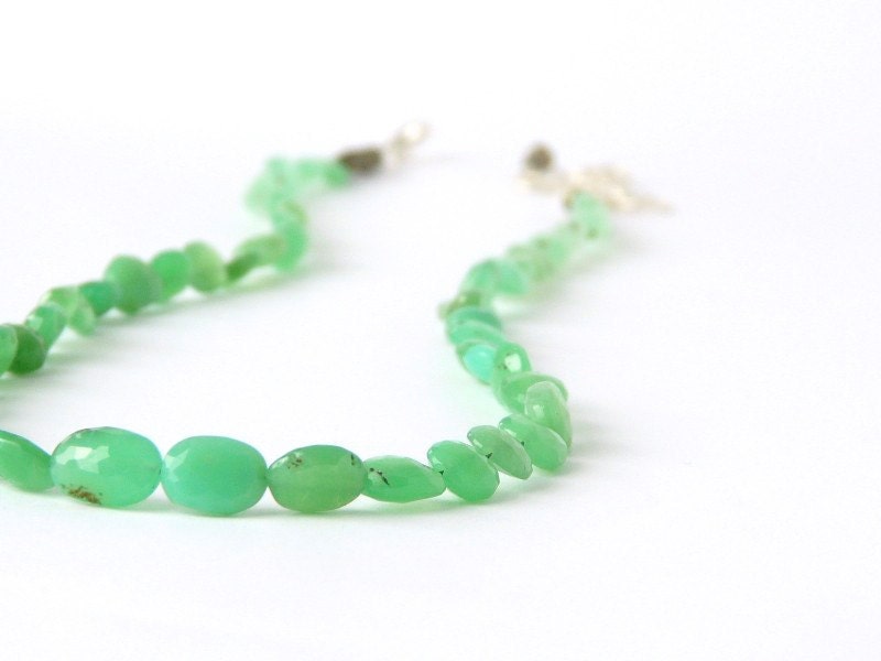 ABSINTHE. green chrysophrase gemstone extension necklace with pyrite. remarkable color.