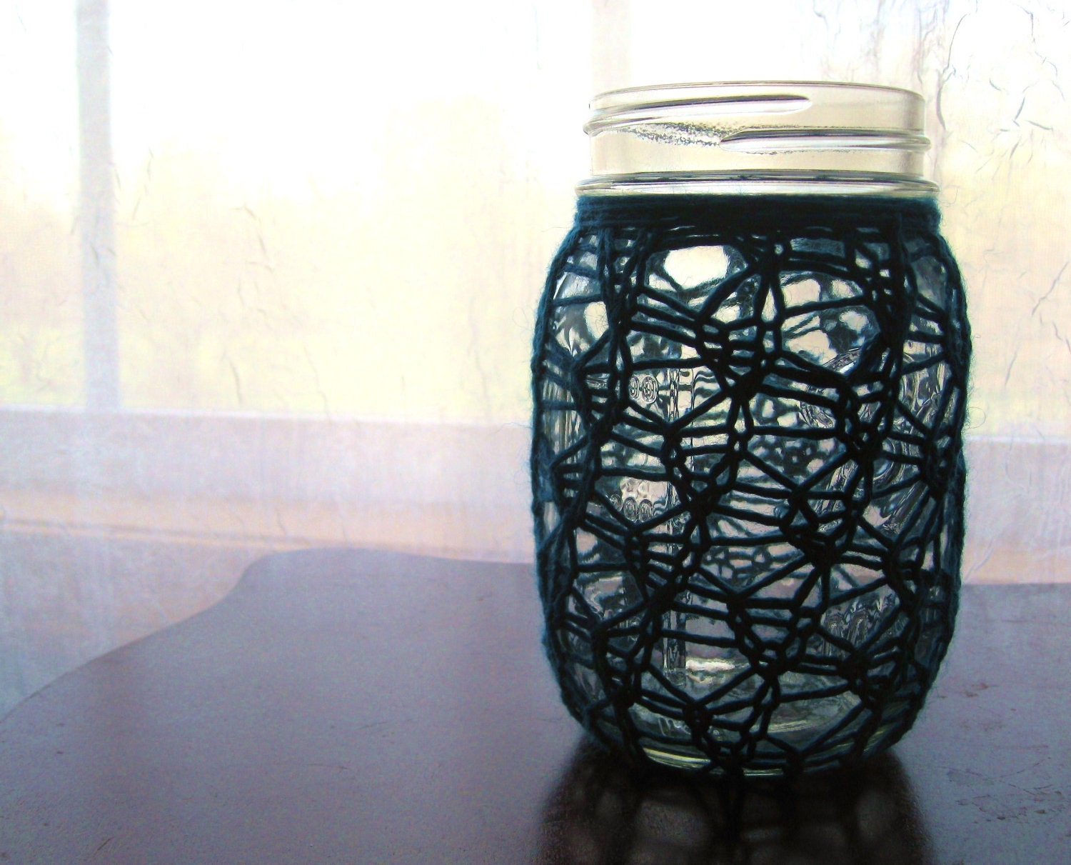 Mason Jar Wedding Centerpieces - Wedding Decoration - Beach Cottage Decor - Lace Knit - Merino Blend - Set of 5 - Ocean Blues & Purple