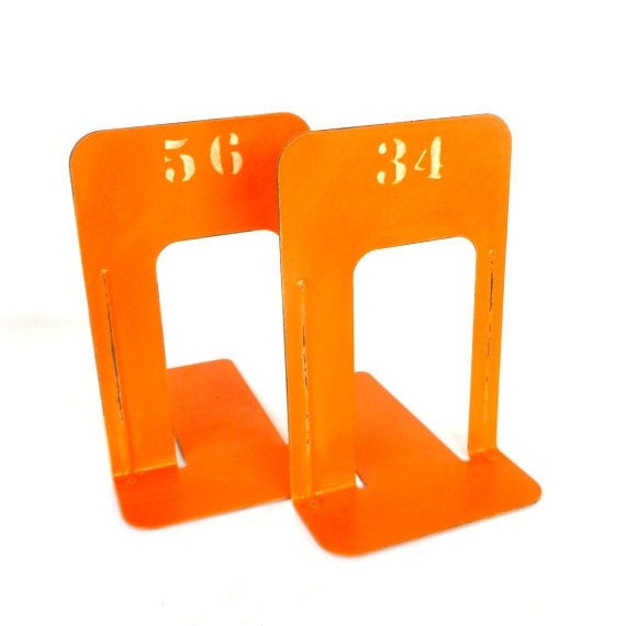 Large ORANGE INDUSTRIAL Style BOOKENDS