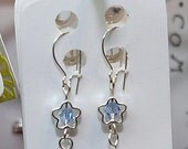 Silver Flower Tear Drop in Blue Earrings