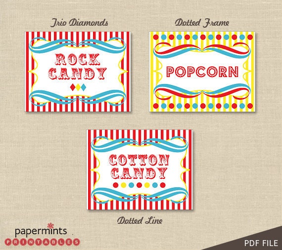 PRINTABLE Personalized Food Label in Vintage Circus theme