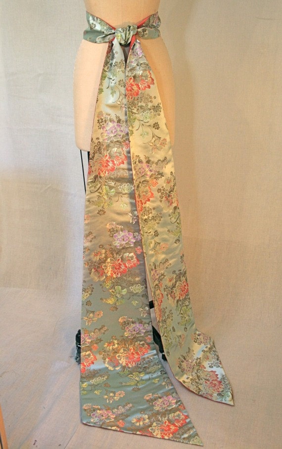 Lt. Blue Floral Long Brocade Wedding Sash