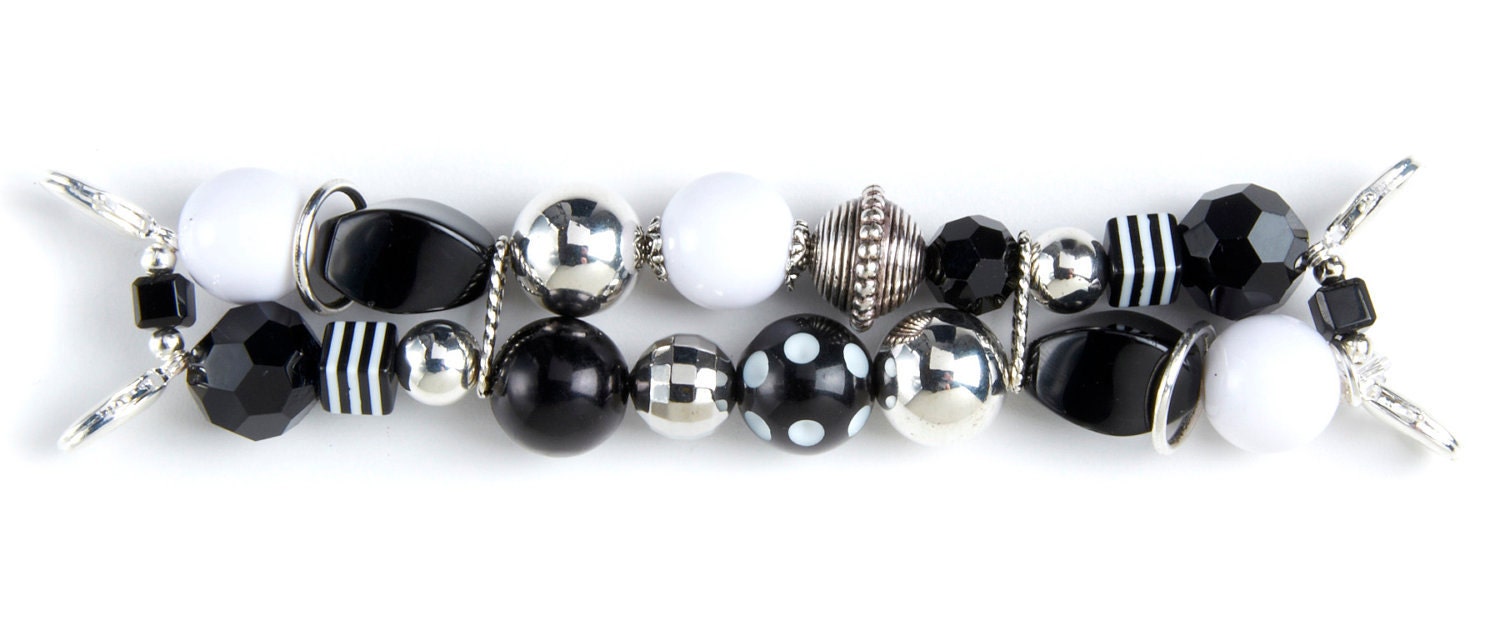 Double stranded black & white interchangeable beaded watch band