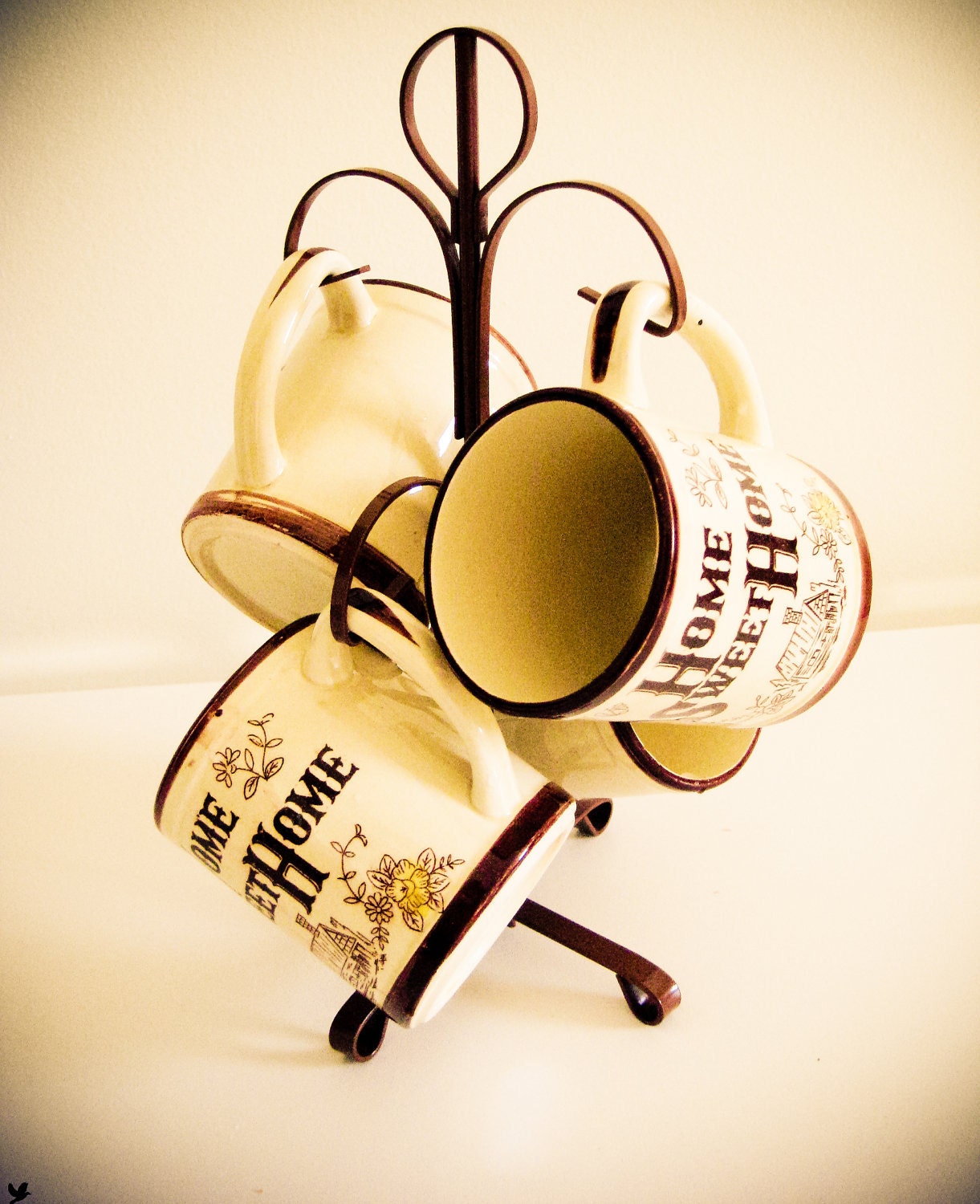 Vintage Mugs with Tree, Vintage Mug, Home Sweet Home, VINTAGE Cup, Set of Coffee Mugs Trees