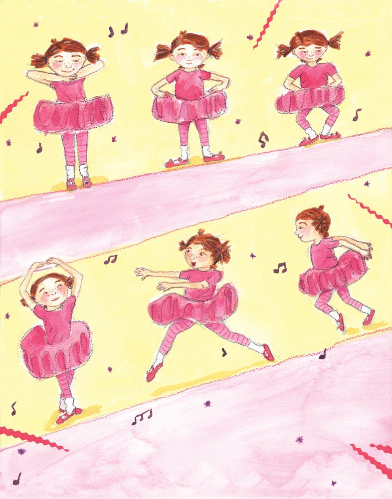 Ballerina, Pink, Little Girl, Girl Dancer art, Watercolor Digital print (8 x 10)