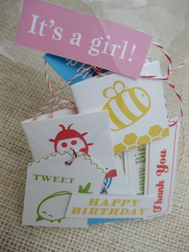 New Baby, Baby Shower, Birthday, Playful, Fun, Paper, Labels, Gift tags, tiny notecards - Set of 12