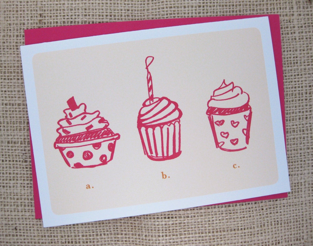Pink Cupcakes, Girl Birthday, Happy Birthday card, Sweet - Single