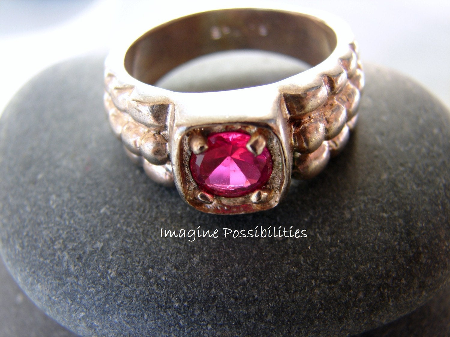 Vintage Pink Crystal Ring Size 11