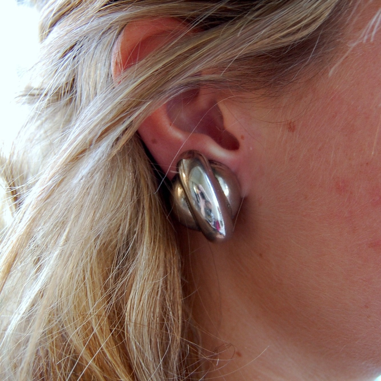 Vintage Bold Silver Tone Clip On Earrings