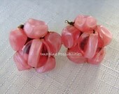Vintage Pink Glass Bead Cluster Clip On Earrings