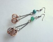 Vintage Copper Cage Charm Earrings