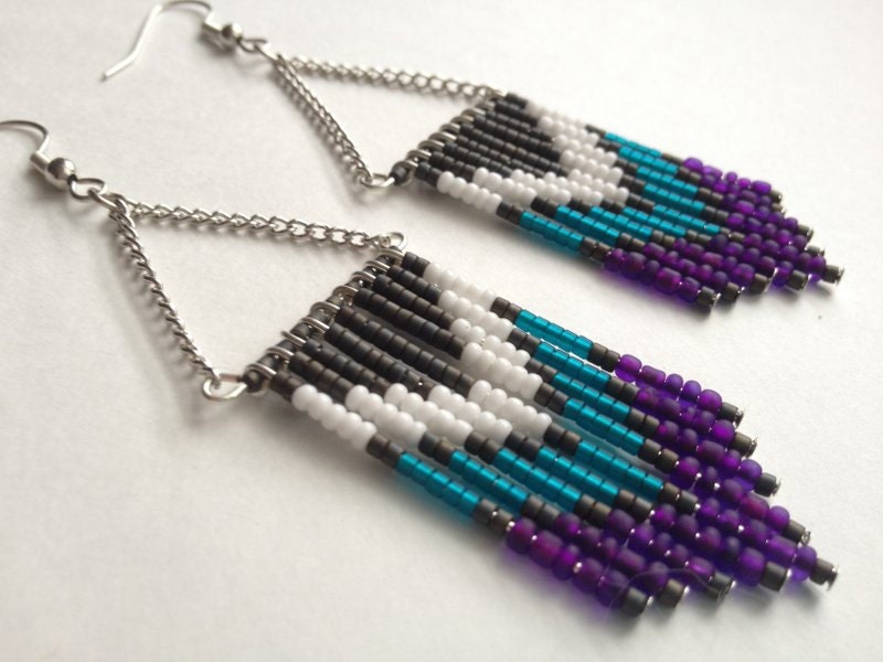 70's Inspired Purple and Teal Chevron Earrings