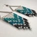 Hand Beaded Teal and White Chevron Earrings