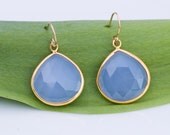 Natural Chalcedony Earrings - Bezel set earrings - Gemstone earrings - gold earrings - something blue