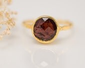 Natural Garnet Stacking Ring - Gemstone Gold Ring - Bezel Ring - Stackable Ring -  January Birthstone Ring - Bezel Ring - Mother's Day Gift