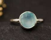 Aqua Blue Chalcedony Ring - Silver Gemstone Ring - Bezel Set Ring - Mother's Day Gift