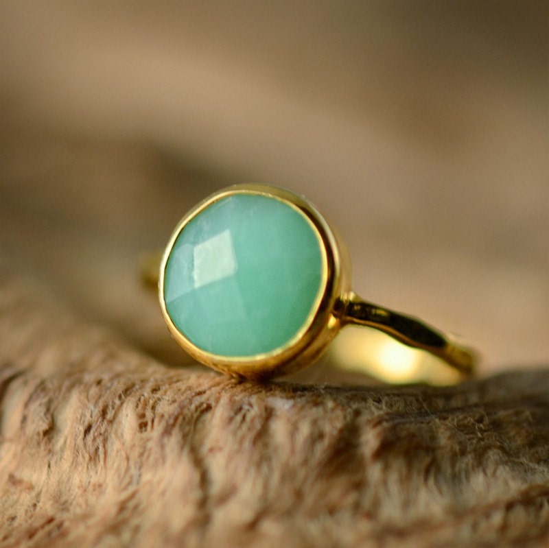 Stackable Ring - Chrysoprase Ring - Gemstone Ring - Gold Ring - Bezel Ring