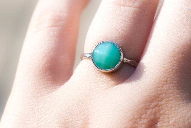 Chrysoprase Ring- Gemstone Ring - Silver Ring - Bezel Ring - Stackable Ring - Mother's Day Gift