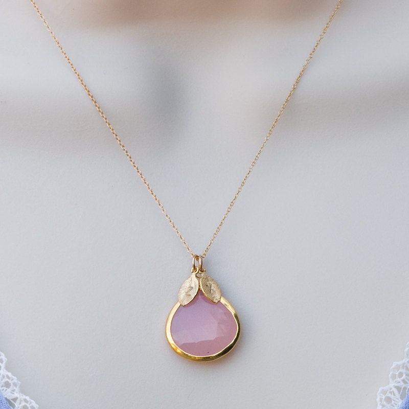 Set of 6 - Bridesmaid Stamped Jewelry - Personalized Spring Wedding Jewelry - Bridesmaid Jewelry Set - Pink Wedding - Chalcedony Necklaces