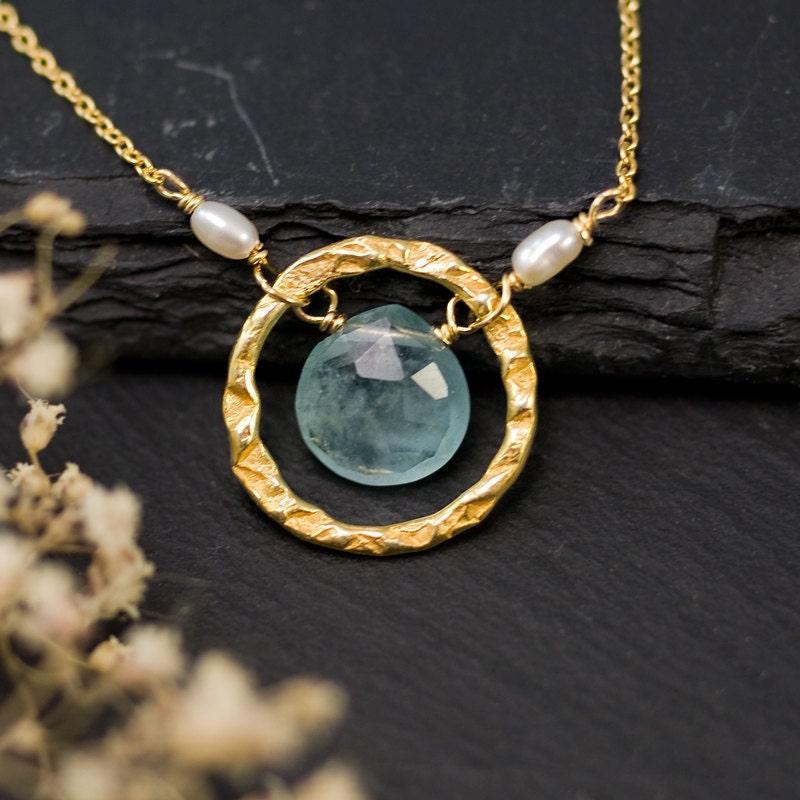 Aquamarine Necklace - March Birthstone Necklace - Bridesmaid Necklace - Wedding Necklace - Gold Necklace - Mother's Day Gift