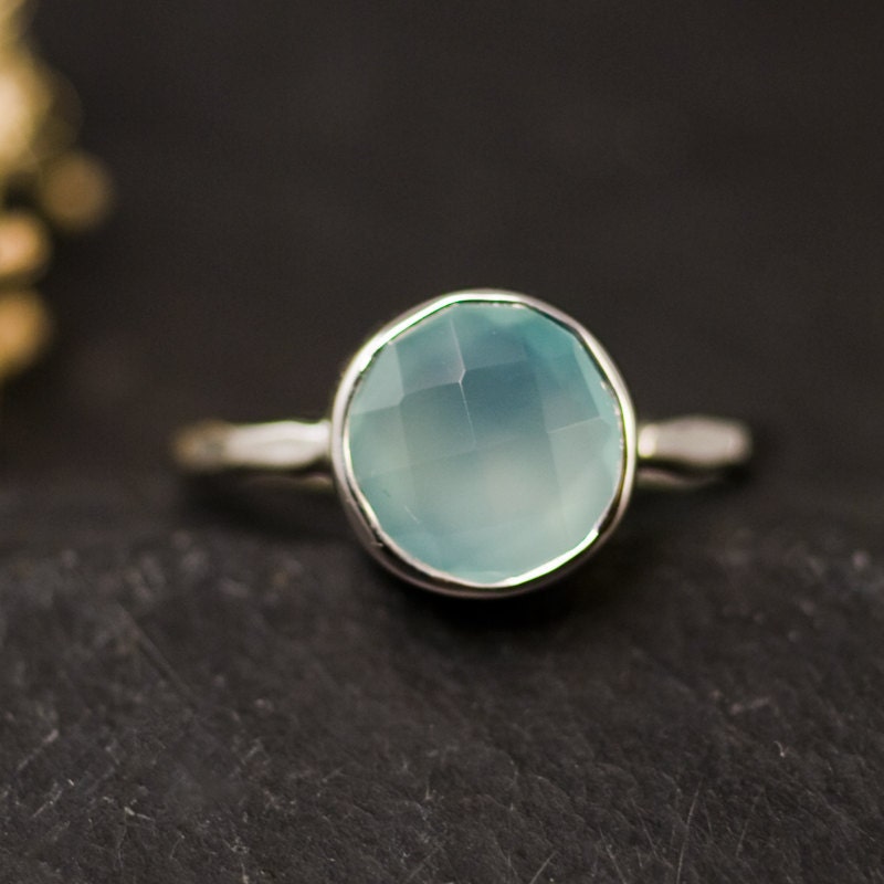 Aqua Blue Chalcedony Ring - Silver Gemstone Ring - Bezel Set Ring - Mother's Day Gift