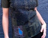 Organic Cotton Screen Printed Mandala Scoop Neck T-shirt with Pocket