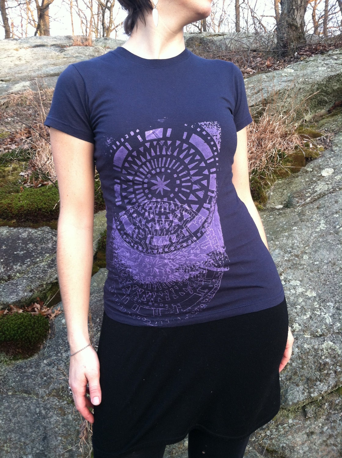 Organic Cotton Hand Drawn Mandala Printed Tee Shirt  xs/small