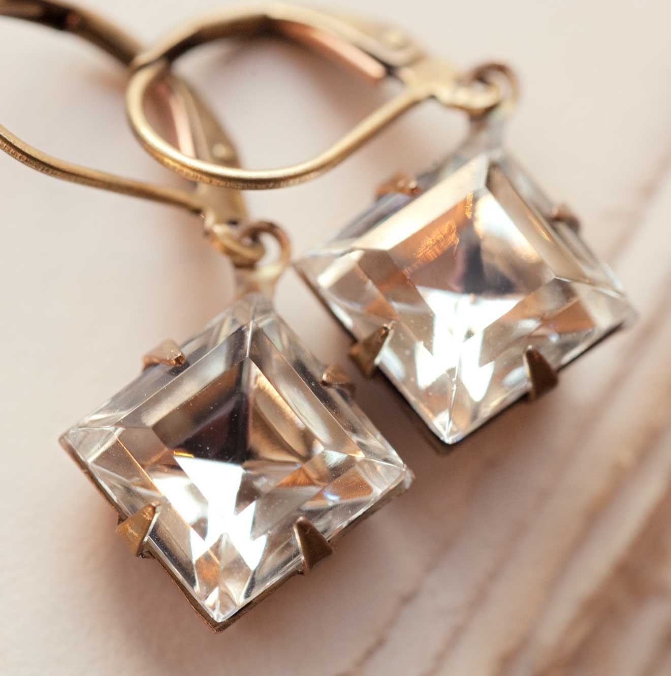 Wedding Jewelry Estate Style Vintage Bridesmaids Gift Clear Crystal Earrings