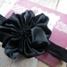 Baby Flower Headband- Newborn Headband- Baby Girl Headband-Black Ruffled Satin Flower on Black Elastic Headband
