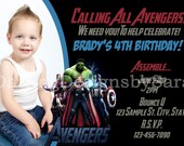 The Avengers, Super Hero Photo Birthday Invitations: Captain America, Hulk, Thor and Ironman