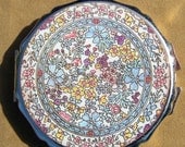 Vintage 50's Silver-tone Enamel in an Enchanting Floral Array  Compact Made in Japan