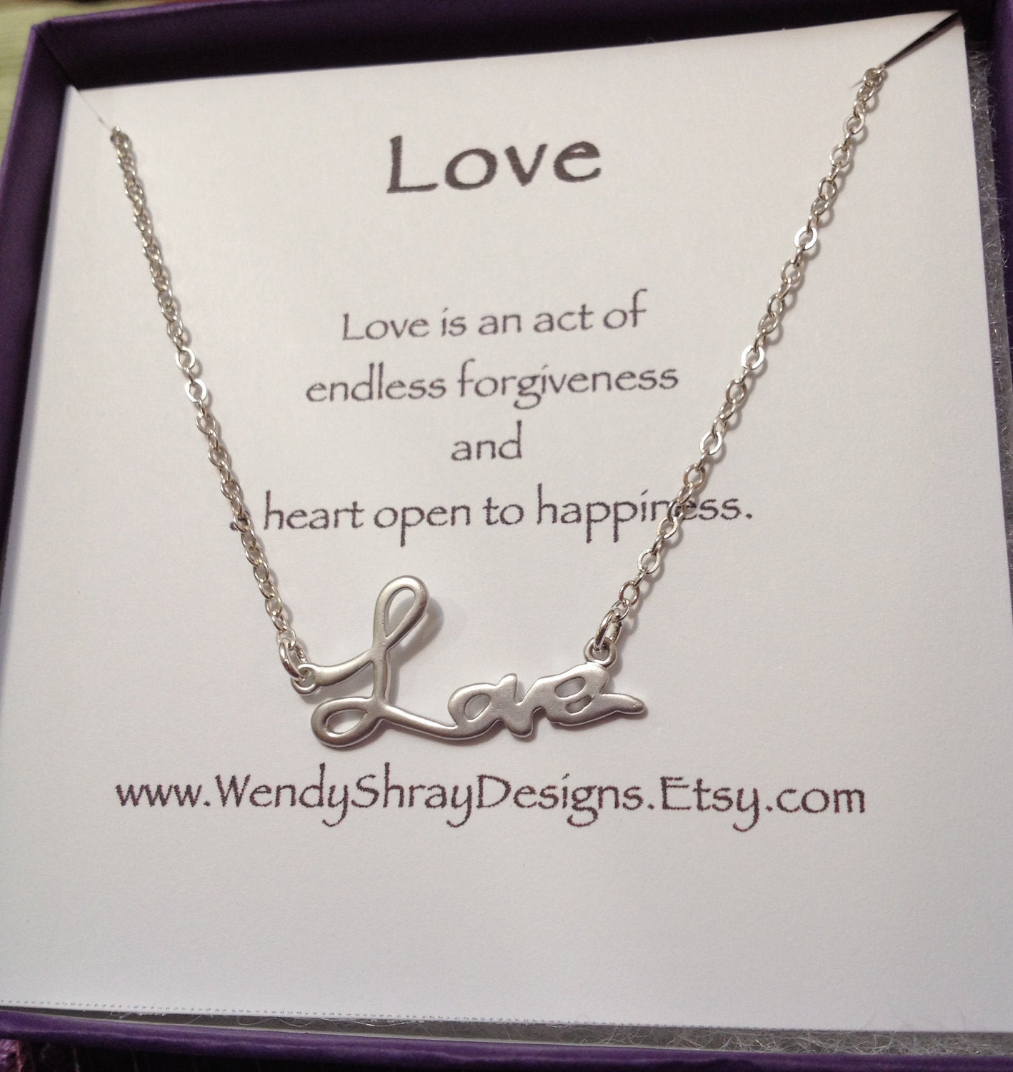 Gift for your Love - Sterling silver chain, matt rhodium plated "Love" pendent necklace