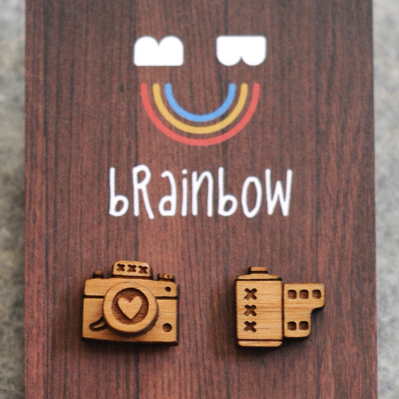 Wooden Camera Earrings
