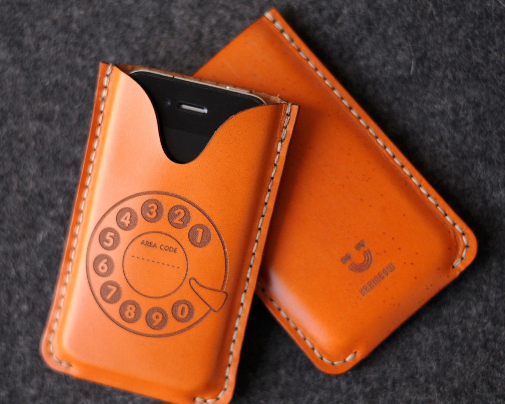 iPhone Leather Case with back pocket - Dial Phone