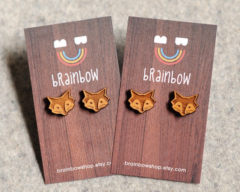 Wooden Fox Earring