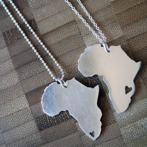 African Pendant Africa Necklace Continent Pendant sterling silver Map of Africa African Love