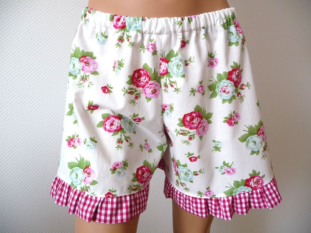 Ruffle Shorts. Bloomers. Size Medium. Picnic Rose & Gingham. europeanstreetteam. lounge wear. pink blue red