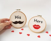 GREAT WEDDING DECOR His hers embroidery hoop wall art  - set of 2 hoops valentine's day love made to order