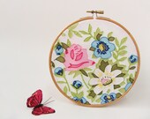 OOAK Embroidery hoop wall art  Vintage spring flowers - 6"