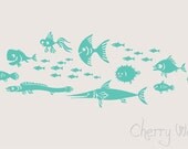 SALE Fish Vinyl Nursery Wall Decal. School of 26 fishies nursery decor playroom ranging in size from 2 " to 10".